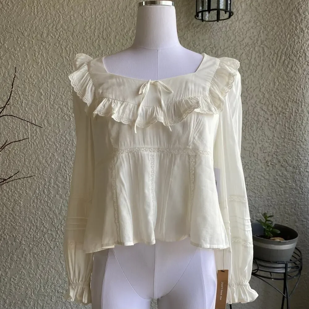 Reformation Belden Top Ruffle Puff Sleeve Square Neck White Small Cottagecore